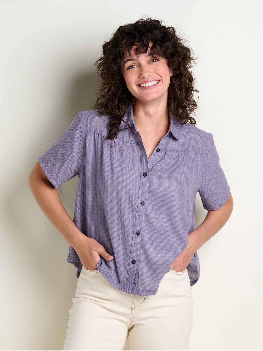 Toad & Co. Holly Shirt Purple Button-Front Short Sleeve Women's Top XL